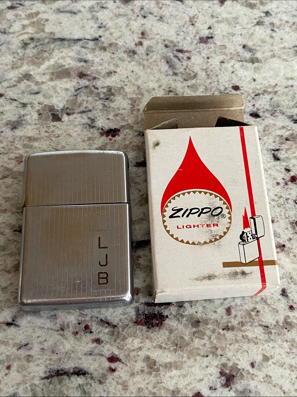 Zippo Vintage Monogrammed Polished Chrome Lighter With Original Box